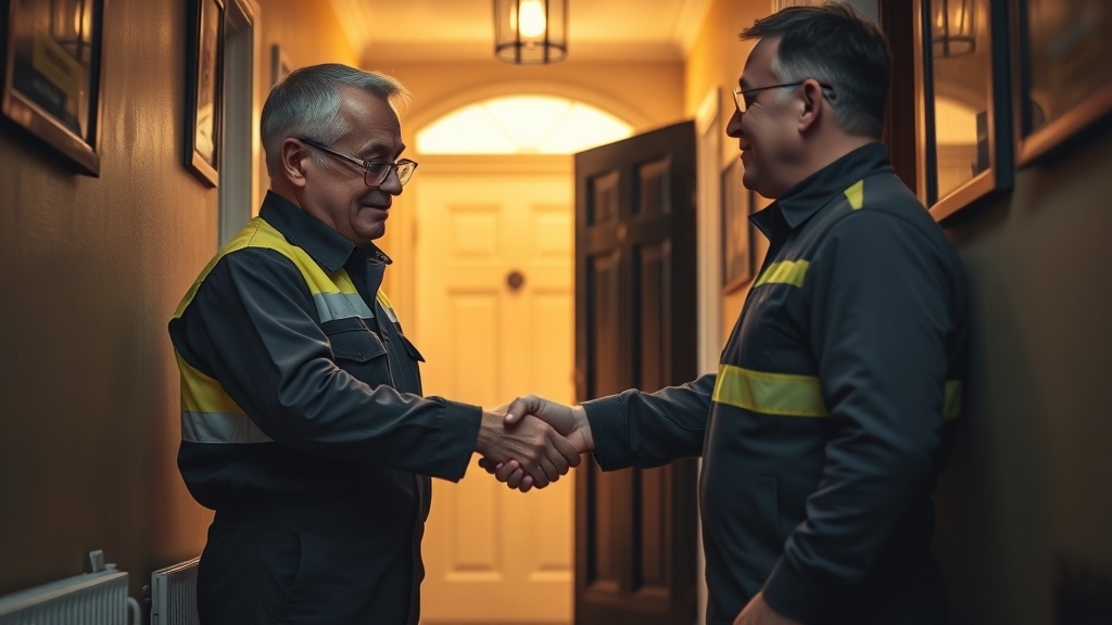Engineer shaking hands with a Acton homeowner after locating their leak